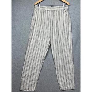 Tahari Linen Coastal Strip Pull On Pants Womens L Beach Minimalist Neutral